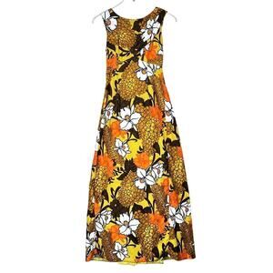 Vintage 60s Sears Hawaiian Fashions Maxi Dress Gown Sleeveless Floral Print
